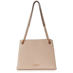 Karl Lagerfeld Paris Charlotte Quilted Leather Shoulder Tote Handbag Cream Beige